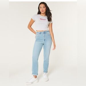 Hollister Curvy High Rise Vintage Distressed Stretch Mom Denim Jean 21R 35 X 27